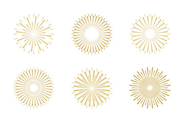 Festive fireworks in golden shades, vector illustration, isolated on a white background. A graphic element for design, decoration, celebration, postcard, poster. Funny sparks, lights, flashes 
