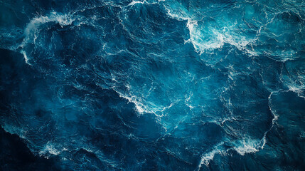 Aerial View of Ocean with White Waves and Dark Blue Water Perfect for Backgrounds
