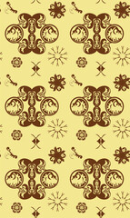 Seamless pattern with stylized flowers and leaves, reminiscent of Old Russian painting, for printing on clothes, textiles, websites, presentations.