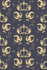 A pattern with painted stylized leaves, circles, rings and strokes in the style of ancient Russian painting for postcards, textiles, websites.