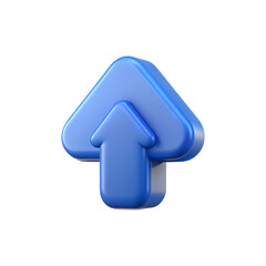 3D Upload Icon Blue Arrow Upward Transfer Sign Symbol Round Glossy Render Graphic Element Navigation Interface Direction