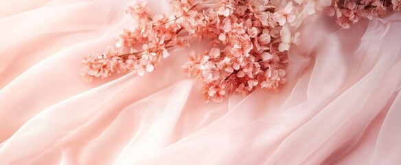 Delicate Pink Blossoms on Flowing Silk Fabric, Soft Light, Ethereal Beauty
