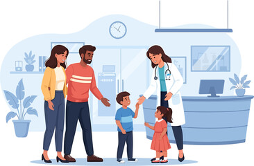 Fototapeta premium Family Visit at the Doctor's Office Pediatric Care Illustration