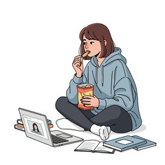 Comfortable Study Break Girl Eating Chips While Watching a Lecture