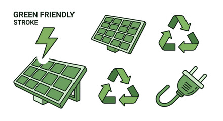 Sustainable Energy and Recycling Concepts A Set of Eco-Friendly Stroke Icons
