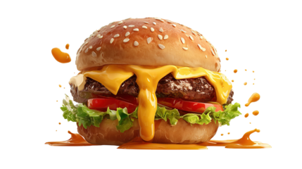 big fresh burger with cheese and bacon isolated on white background