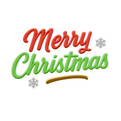 Vibrant 3D 'Merry Christmas' text in cheerful red and green, adorned with elegant snowflakes, perfect for festive holiday designs and seasonal greetings