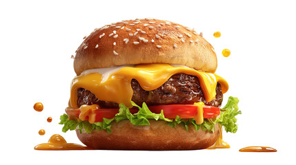 big fresh burger with cheese and bacon isolated on white background