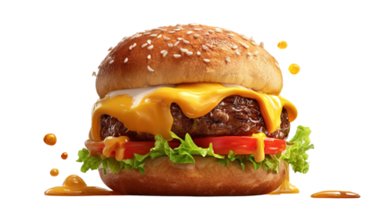 big fresh burger with cheese and bacon isolated on white background