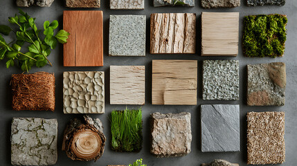 Nature Inspired Texture Tiles Variety of Materials and Greenery Compositions