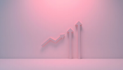 3D vector illustration of financial growth concept with a red and blue chart and an upward arrow signifying market success and investment profit