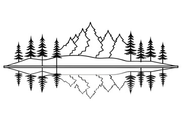  Lake Tahoe Line Art with Pine Reflection