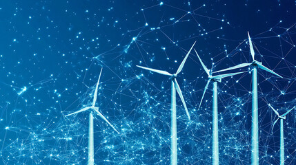 Wind Turbines Data Network Futuristic Renewable Energy Digital Economy