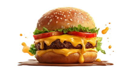 Flying burger on transparent background. png file