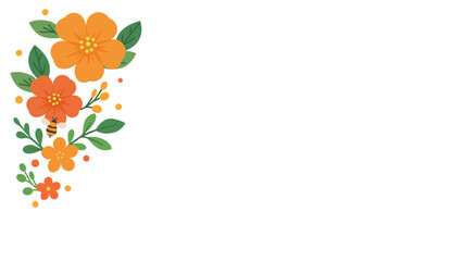 Spring Floral Background with Orange Flowers, Green Leaves, and Whitespace for Text