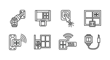 Smart home security icons set digital smart lock window sensor doorbell and network connectivity vector