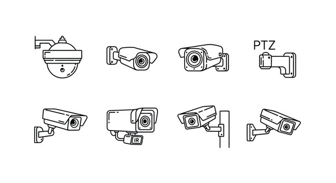Collection of diverse security camera styles for surveillance and monitoring applications vector