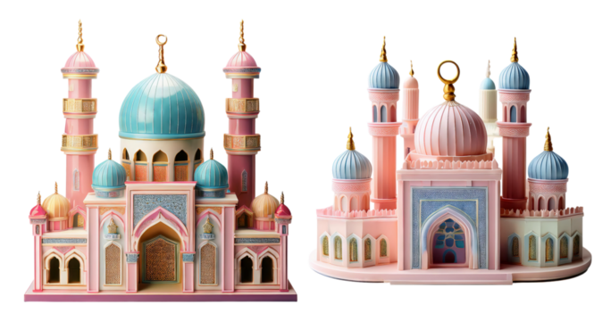 Colorful Architectural Models of Fantasy Palaces and Structures, PNG bundle collection, Isolated on Transparent Background