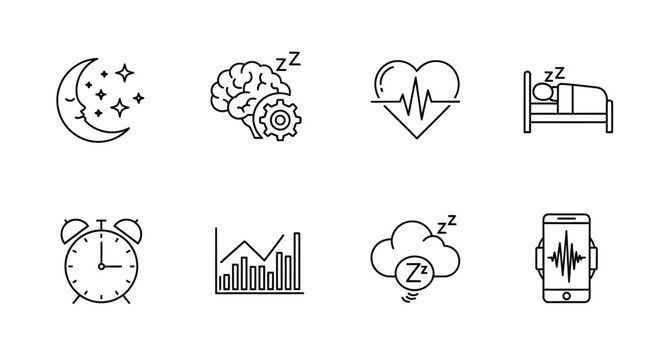 Sleep and health icons representing rest brain heart alarm data cloud and phone vector