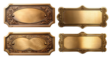 Decorative Vintage Golden Labels with Ornate Design Elements, PNG bundle collection, Isolated on Transparent Background
