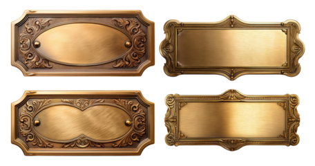 Decorative Vintage Golden Labels with Ornate Design Elements, PNG bundle collection, Isolated on Transparent Background