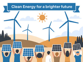 eco-friendly concept featuring community teamwork with renewables promoting sustainable future and innovation