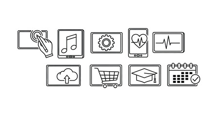 Doodle style icons representing digital services and applications for online platforms vector