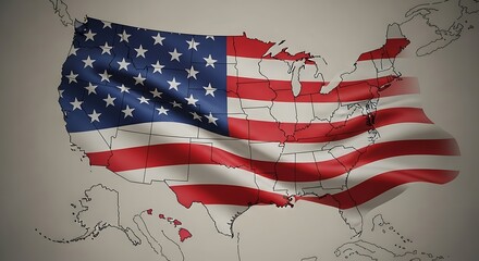 American Flag Overlaying a Map of the United States.