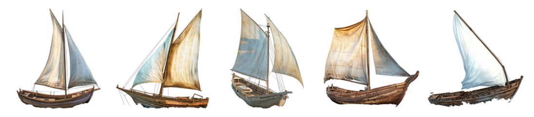 Vintage Sailing Boats with Billowing White and Beige Sails © Jieee Mooo