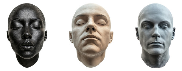 Naklejka premium Realistic Sculpted Heads with Different Material Finishes Isolated Transparent Background