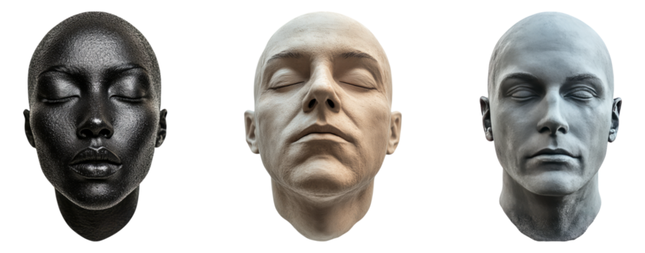 Realistic Sculpted Heads with Different Material Finishes Isolated Transparent Background