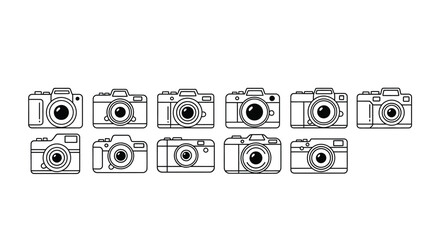 Collection of hand drawn vintage camera icons representing photography and creativity vector