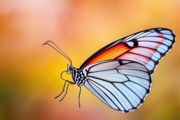 Elegant butterfly with vibrant orange and white wings soaring in a colorful natural background during sunny day