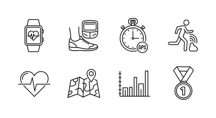 Collection of hand drawn fitness icons for health and wellness tracking and motivation vector