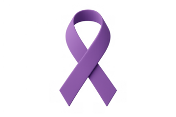 Purple ribbon forming a loop, representing awareness and support for health and social causes. Isolated on transparent background