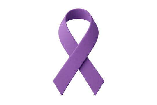 Purple ribbon forming a loop, representing awareness and support for health and social causes. Isolated on transparent background