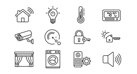Collection of hand drawn smart home icons representing security automation and convenience technology vector