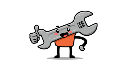 Cute Cartoon Wrench Character Giving Thumbs Up.