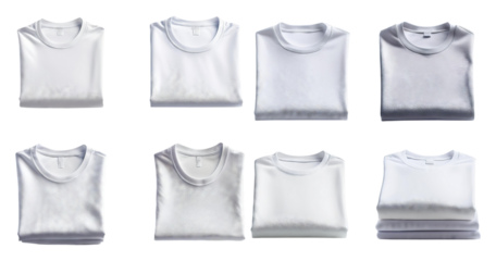 Neatly Folded White T-Shirts for Fashion and Retail Display Purposes, Bundle Set Collection, Isolated on Transparent Background
