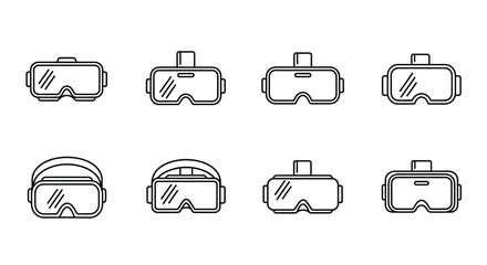 Collection of virtual reality headset icons futuristic technology immersive entertainment concept vector