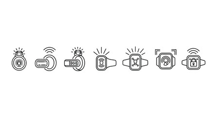 Collection of hand drawn smartwatch and wearable tech icons in outline style vector