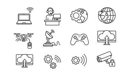 Modern technology icons set featuring connectivity cloud computing security and networking concepts vector