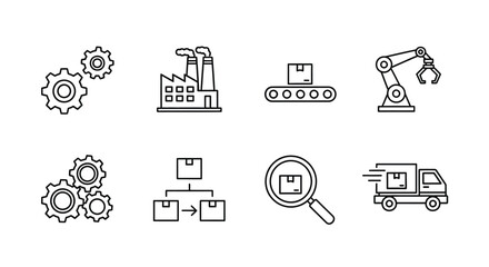 Industrial automation icons representing manufacturing technology logistics and production processes vector