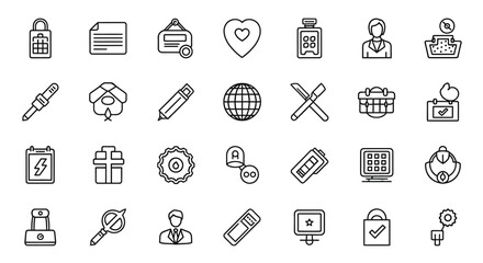 Hand-drawn icon set for business technology healthcare and everyday life concepts clean design vector