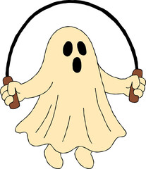 cartoon ghost exercising with a jumping rope drawing