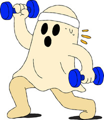 cartoon ghost lifting weights drawing