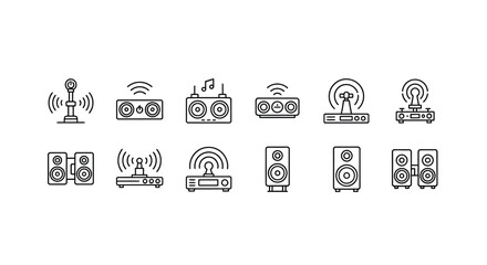 Collection of hand-drawn audio equipment icons for music and sound related projects vector