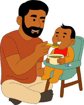 Naklejki man feeding his baby.