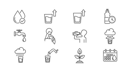 Collection of hand drawn icons representing water conservation and usage concepts seamlessly vector