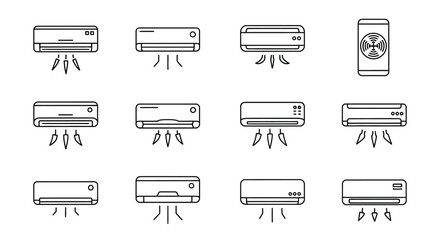 Collection of wall mounted air conditioner units with airflow icons clean and modern design vector